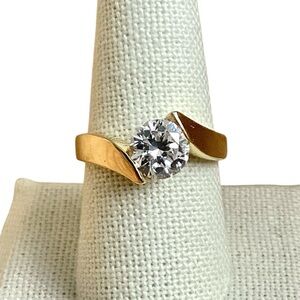 Silver Gold Plated Round Crystal Faux Diamond Solitaire Women's Ring Size 8.75